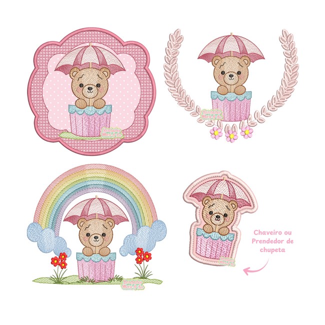 Ursinho Arco Iris Guarda Chuva